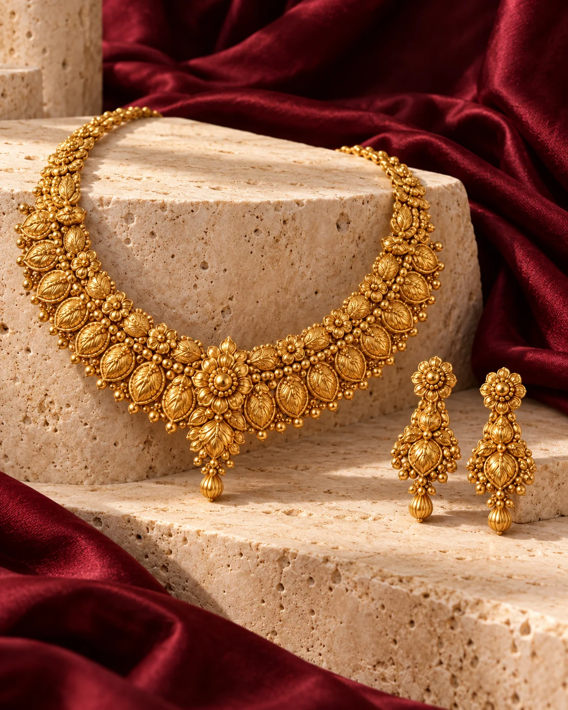 Traditional gold bridal necklace with matching earrings